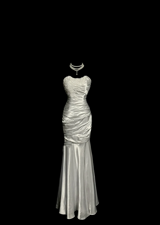 Vintage Mermaid Sweetheart White Satin Long Prom Dresses Party Dress 20th Birthday Outfits Graduation Dresses W845