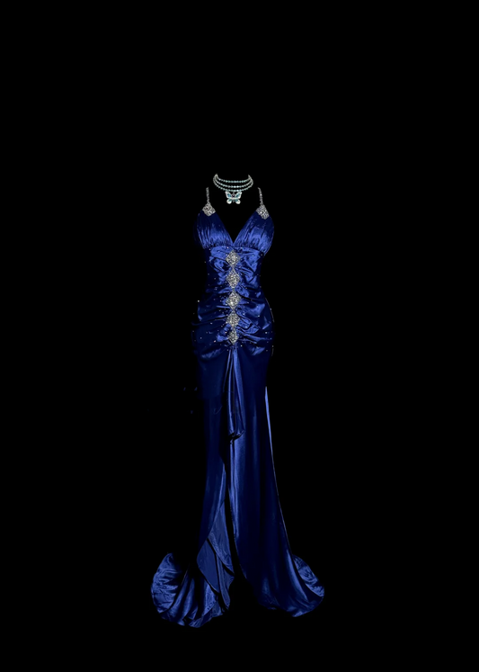 Vintage High Low Spaghetti Straps Royal Blue Satin Long Prom Dresses Party Dress 20th Birthday Outfits Graduation Dresses W847