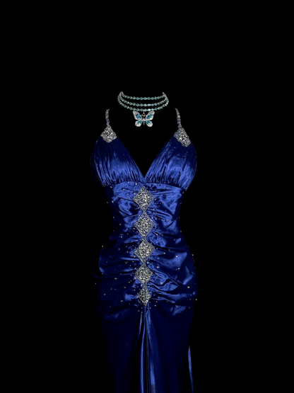 Vintage High Low Spaghetti Straps Royal Blue Satin Long Prom Dresses Party Dress 20th Birthday Outfits Graduation Dresses W847