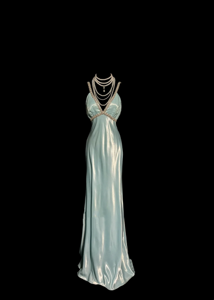 Robe de bal longue vintage à bretelles bleu ciel clair des années 90, tenue de soirée pour 20e anniversaire, robe de remise de diplôme, W853