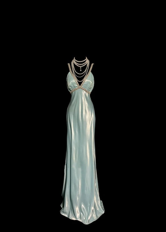 Robe de bal longue vintage à bretelles bleu ciel clair des années 90, tenue de soirée pour 20e anniversaire, robe de remise de diplôme, W853