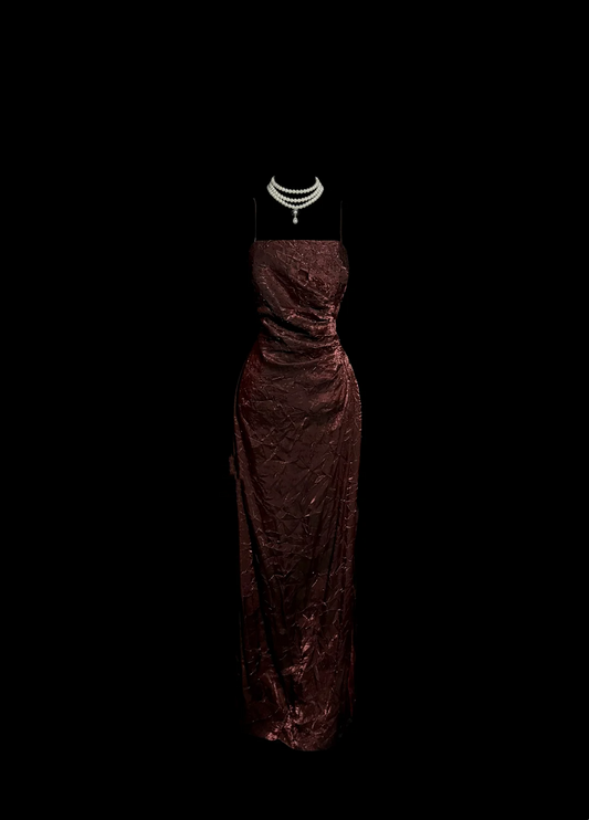 Vintage Sheath Spaghetti Straps Wine Red 90s Long Prom Dresses Party Dress 30th Birthday Outfits Graduation Dresses W854