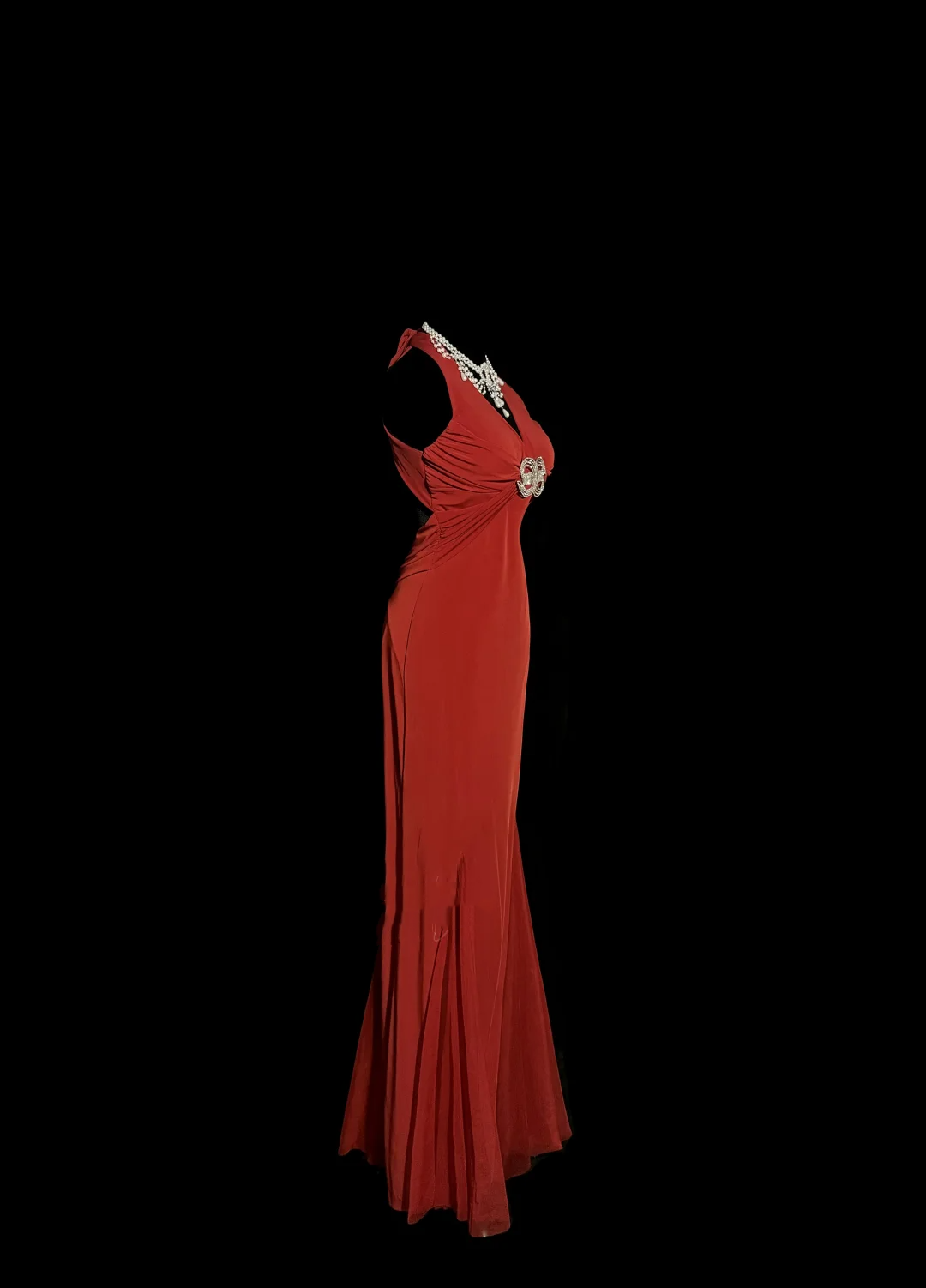 Vintage Mermaid V Neck Red 1950s Retro Classy Chiffon Long Prom Dresses Party Dress 21st Birthday Outfits Graduation Dresses W858