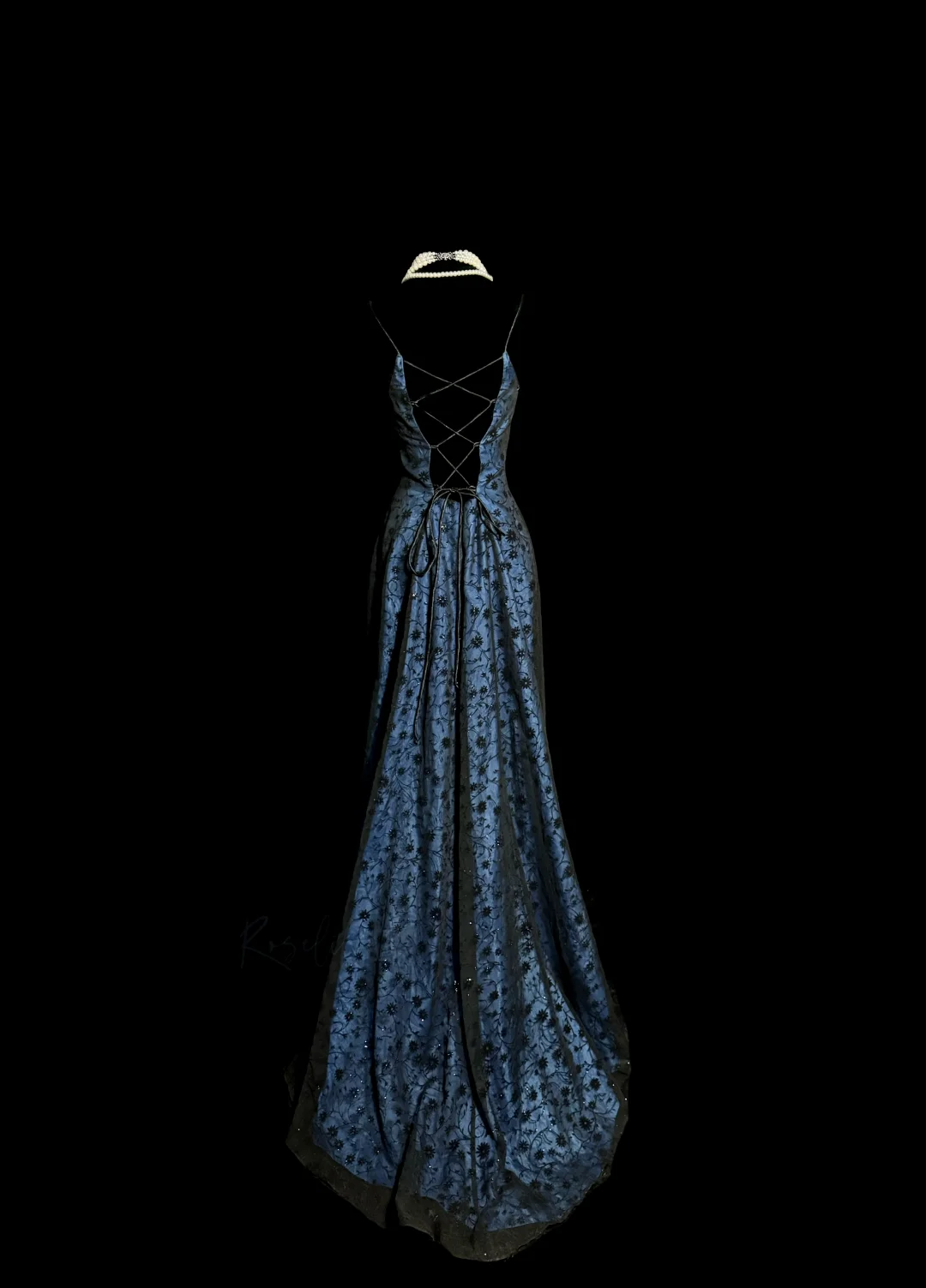 Robe de bal vintage trapèze à bretelles spaghetti, style rétro années 1950, en dentelle bleu marine, tenue de soirée pour 21e anniversaire, robe de remise de diplôme, W862