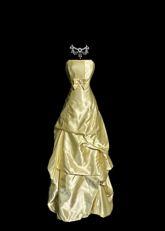 Vintage Ball Gown Strapless Yellow Satin 90s Long Prom Dresses Party Dress 30th Birthday Outfits Graduation Dresses W864