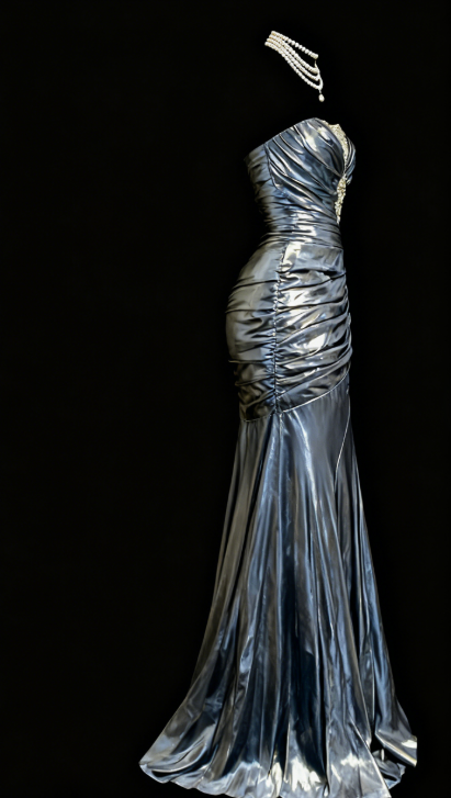 Vintage Mermaid Strapless Gray Satin 90s Long Prom Dresses Party Dress 30th Birthday Outfits Graduation Dresses W871