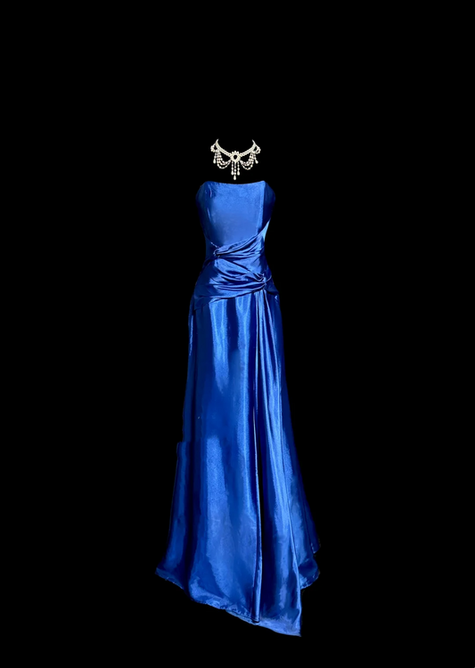 Classy Mermaid Royal Blue Satin Maxi Dress Evening Dress Long Prom Dresses DP238