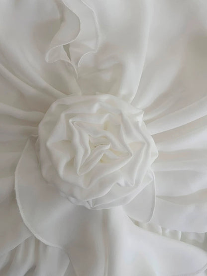 Robe de soirée longue en mousseline de soie, élégante, col licou, blanche, sans manches, robe de bal, W885