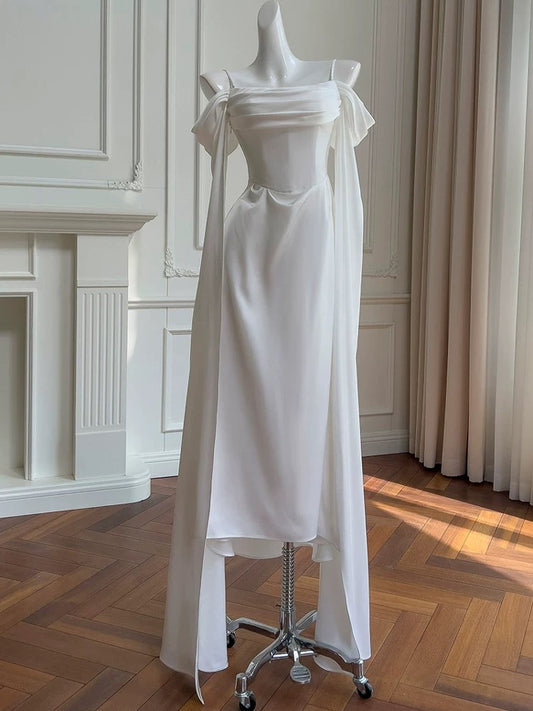 Elegant A line Spaghetti Straps Sleeveless White Chiffon Long Evening Party Gowns Evening Formal Dresses Prom Dress W887