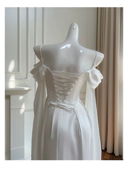Elegant A line Spaghetti Straps Sleeveless White Chiffon Long Evening Party Gowns Evening Formal Dresses Prom Dress W887