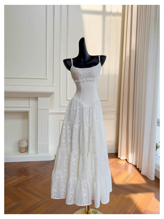 Elegant Mermaid Spaghetti Straps Sleeveless Lace White Long Evening Party Gowns Evening Formal Dresses Prom Dress W894