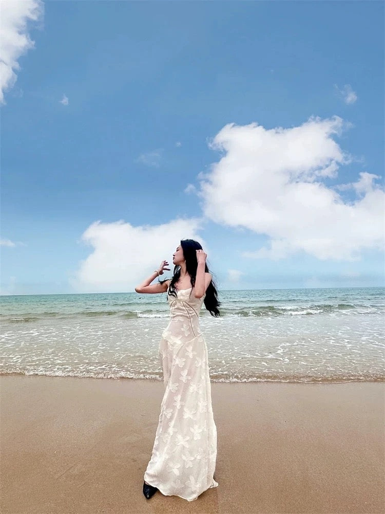 Elegant A Line Spaghetti Straps Sleeveless Lace White Long Evening Party Gowns Evening Formal Dresses Prom Dress W898