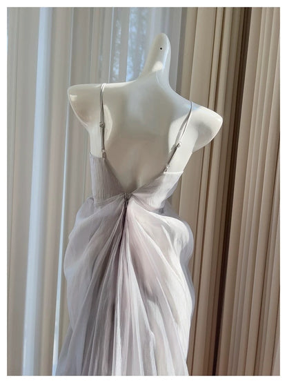 Elegant A Line Spaghetti Straps Sleeveless Long Evening Party Gowns Evening Formal Dresses Prom Dress W900