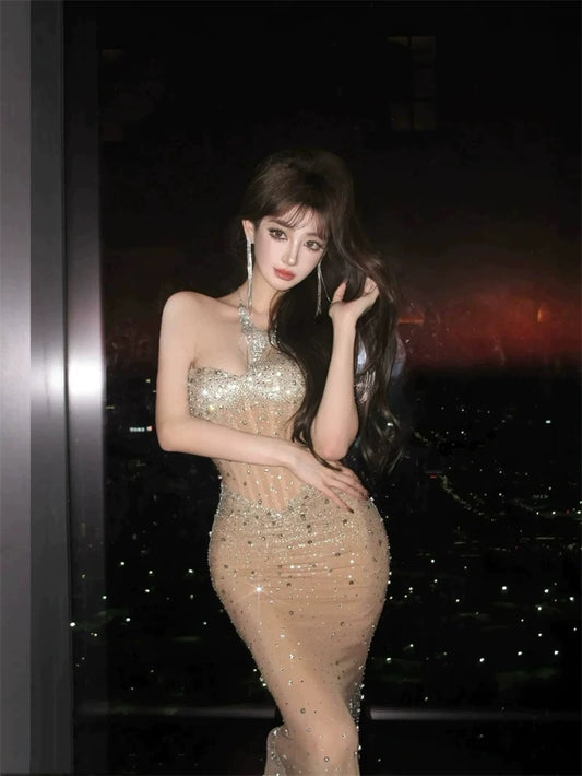 Elegant Mermaid Sweetheart Champagne Sleeveless Long Evening Party Gowns Evening Formal Dresses Prom Dress W905