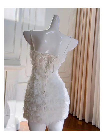Pretty Sheath Square Neck White Floral Summer 16th Birthday Dresses For Teens Hoco Dress Mini 18th Birthday Outfit Cocktail Dresses For Women W913