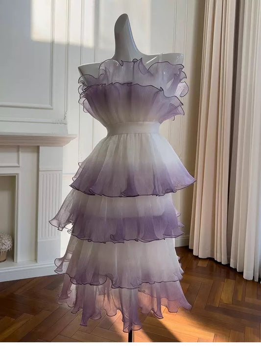 Cute Ball Gown Strapless Lilac Tulle 8th Graduation Dresses Homecoming Dress Summer Middle School Formal Baddie Hoco Dresses Cocktail Dress W917
