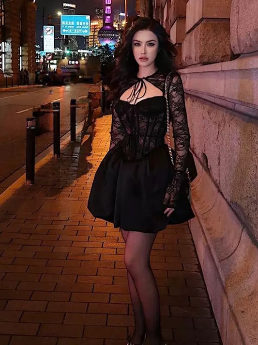 Trendy Ball Gown Spaghetti Straps Black Lace Formal Short 8th Grade Homecoming Dress Summer Middle School Hoco Dresses Birthday Outfits W918