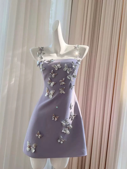 Cute A line Spaghetti Straps Lilac Satin 8th Graduation Dresses Homecoming Dress Summer Middle School Formal Baddie Hoco Dresses Cocktail Dress W921