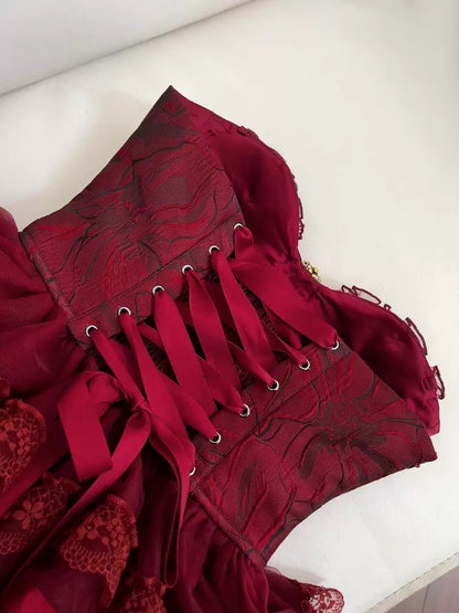 Cute Ball Gown Spaghetti Straps Burgundy Lace 8th Graduation Dresses Homecoming Dress Summer Middle School Formal Baddie Hoco Dresses Cocktail Dress W0921