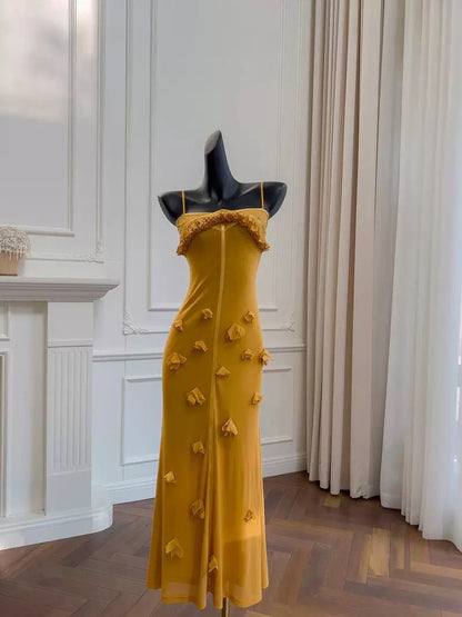 Elegant Mermaid Spaghetti Straps Yellow Sleeveless Long Evening Party Gowns Evening Formal Dresses Prom Dress W923