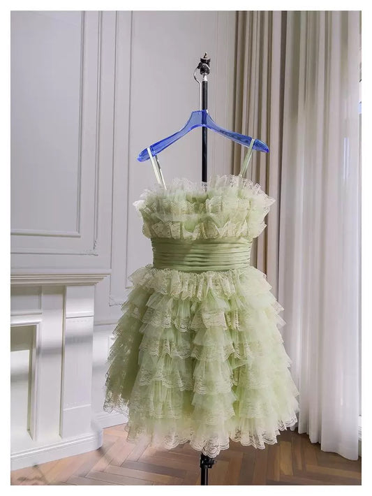 Trendy Ball Gown Spaghetti Straps Mint Green Sleeveless Formal Short 8th Grade Homecoming Dress Summer Middle School Hoco Dresses Cocktail Dress Birthday Outfits W931