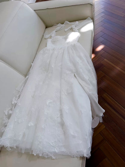 Elegant A line Straps White Lace Sleeveless Long Evening Party Gowns Evening Formal Dresses Prom Dress W943