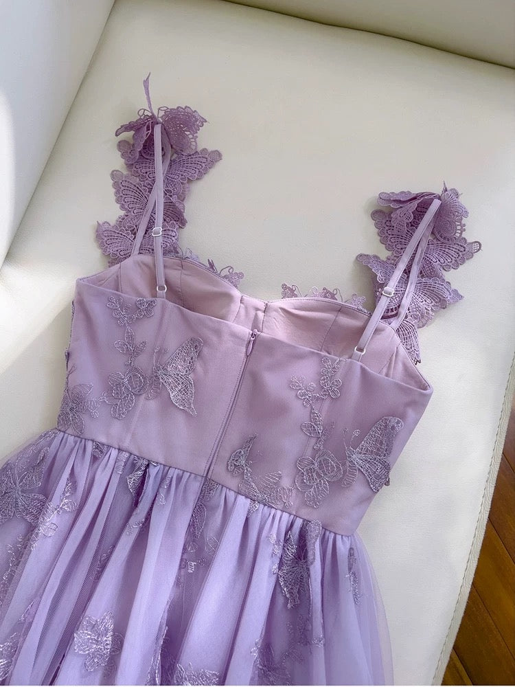 Elegant A line Straps Lilac Lace Sleeveless Long Evening Party Gowns Evening Formal Dresses Prom Dress W944