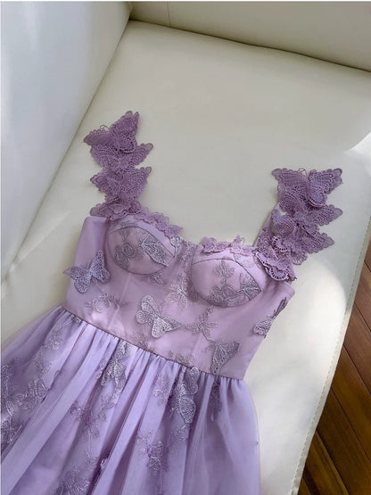 Elegant A line Straps Lilac Lace Sleeveless Long Evening Party Gowns Evening Formal Dresses Prom Dress W944