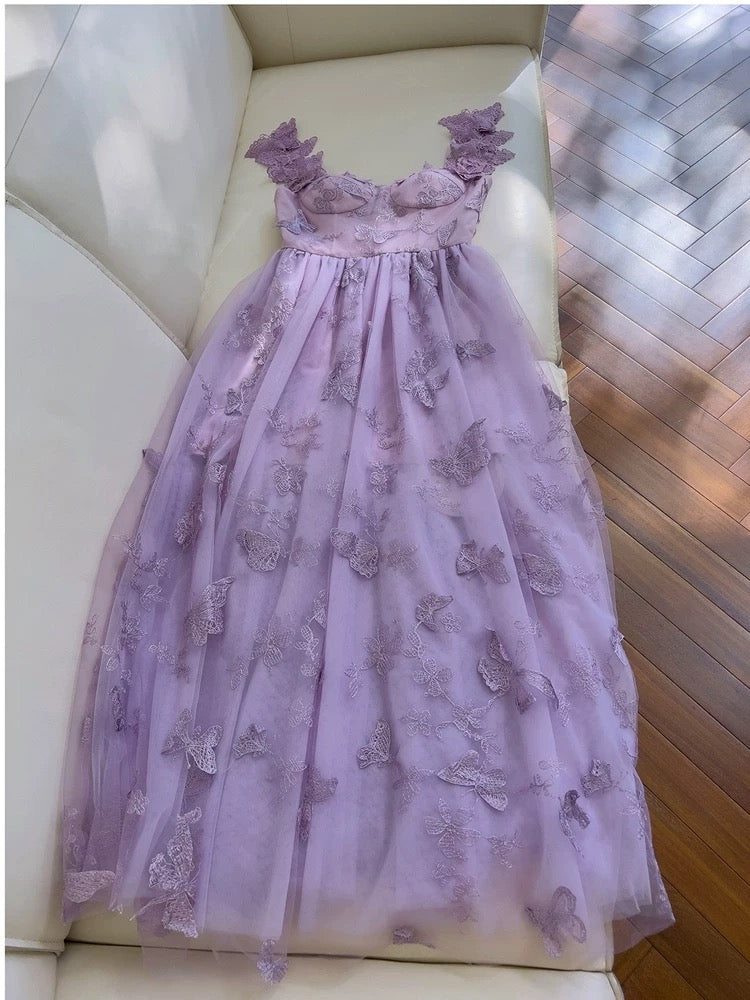 Elegant A line Straps Lilac Lace Sleeveless Long Evening Party Gowns Evening Formal Dresses Prom Dress W944