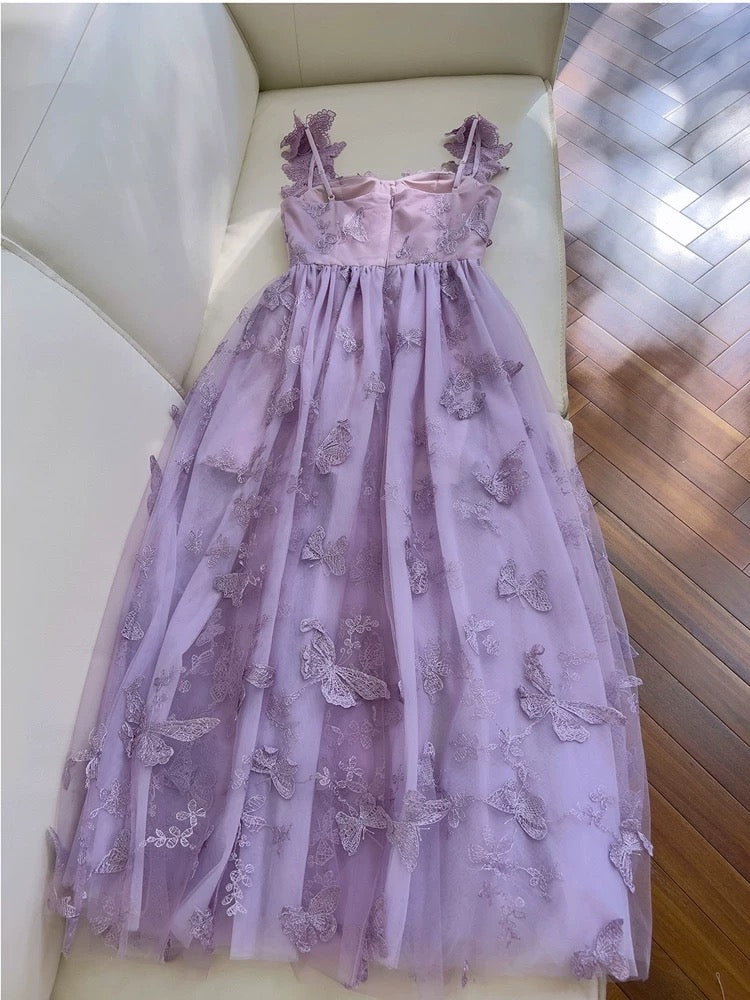 Elegant A line Straps Lilac Lace Sleeveless Long Evening Party Gowns Evening Formal Dresses Prom Dress W944