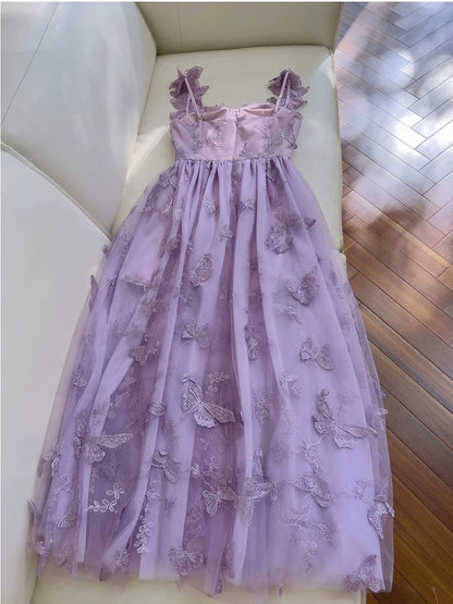 Elegant A line Straps Lilac Lace Sleeveless Long Evening Party Gowns Evening Formal Dresses Prom Dress W944