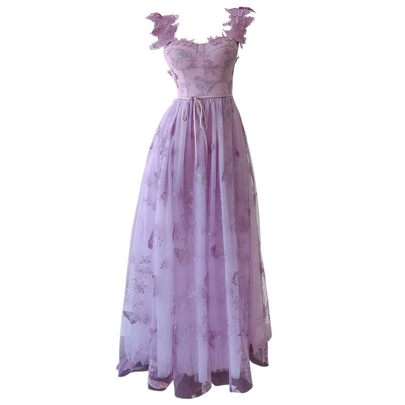 Elegant A line Straps Lilac Lace Sleeveless Long Evening Party Gowns Evening Formal Dresses Prom Dress W944
