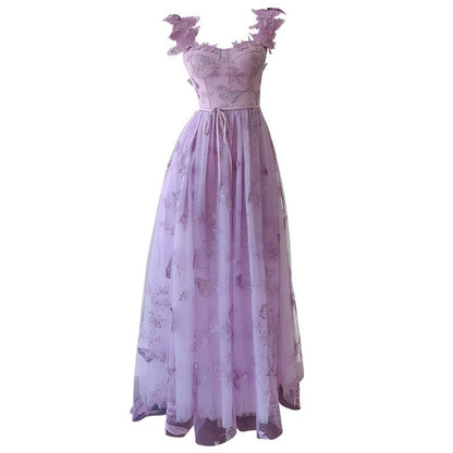 Elegant A line Straps Lilac Lace Sleeveless Long Evening Party Gowns Evening Formal Dresses Prom Dress W944