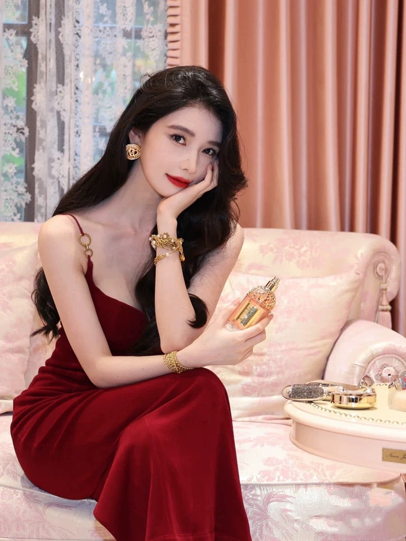 Elegant Sheath Spaghetti Straps Burgundy Velvet Sleeveless Long Evening Party Gowns Evening Formal Dresses Prom Dress W950