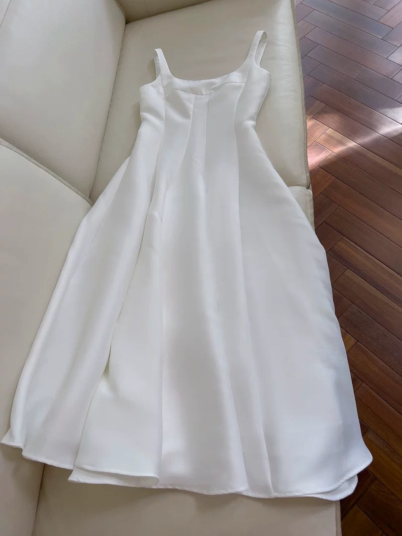 Elegant A line Square Neck Satin Sleeveless Long Evening Party Gowns Evening Formal Dresses Prom Dress W960
