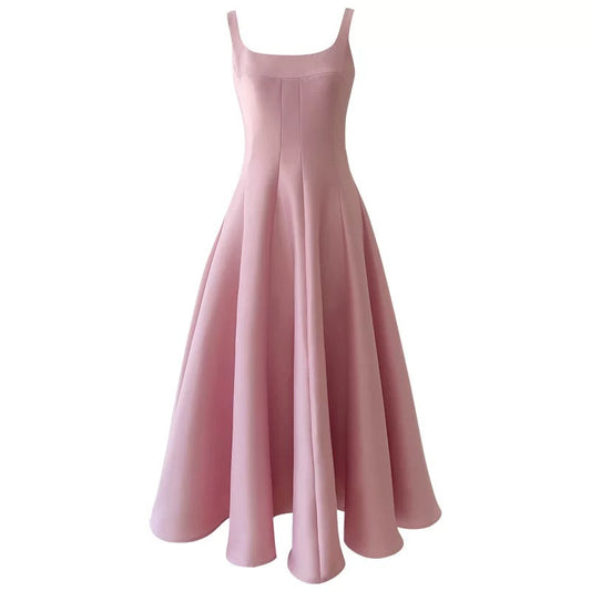 Elegant A line Square Neck Satin Sleeveless Long Evening Party Gowns Evening Formal Dresses Prom Dress W960
