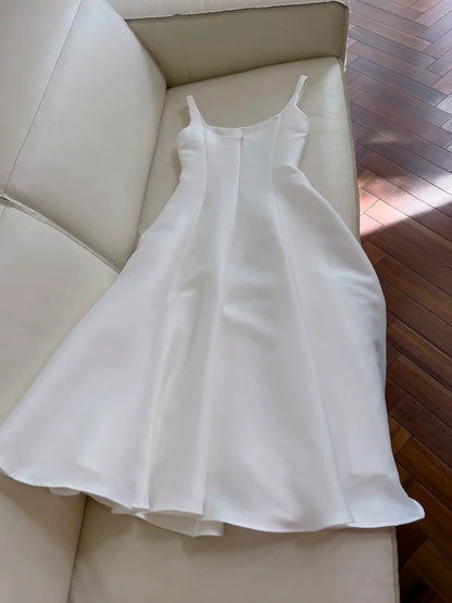Elegant A line Square Neck Satin Sleeveless Long Evening Party Gowns Evening Formal Dresses Prom Dress W960