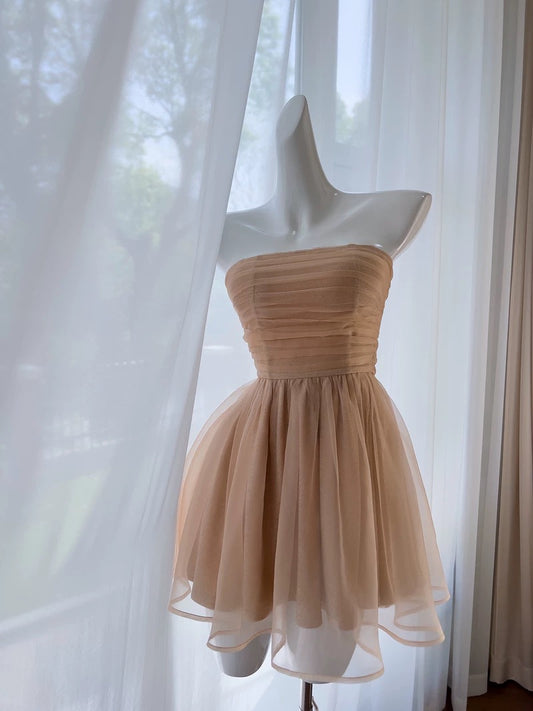 Trendy A line Strapless Champagne Formal Short 8th Grade Homecoming Dress Summer Middle School Hoco Dresses Cocktail Dress Birthday Outfits W963