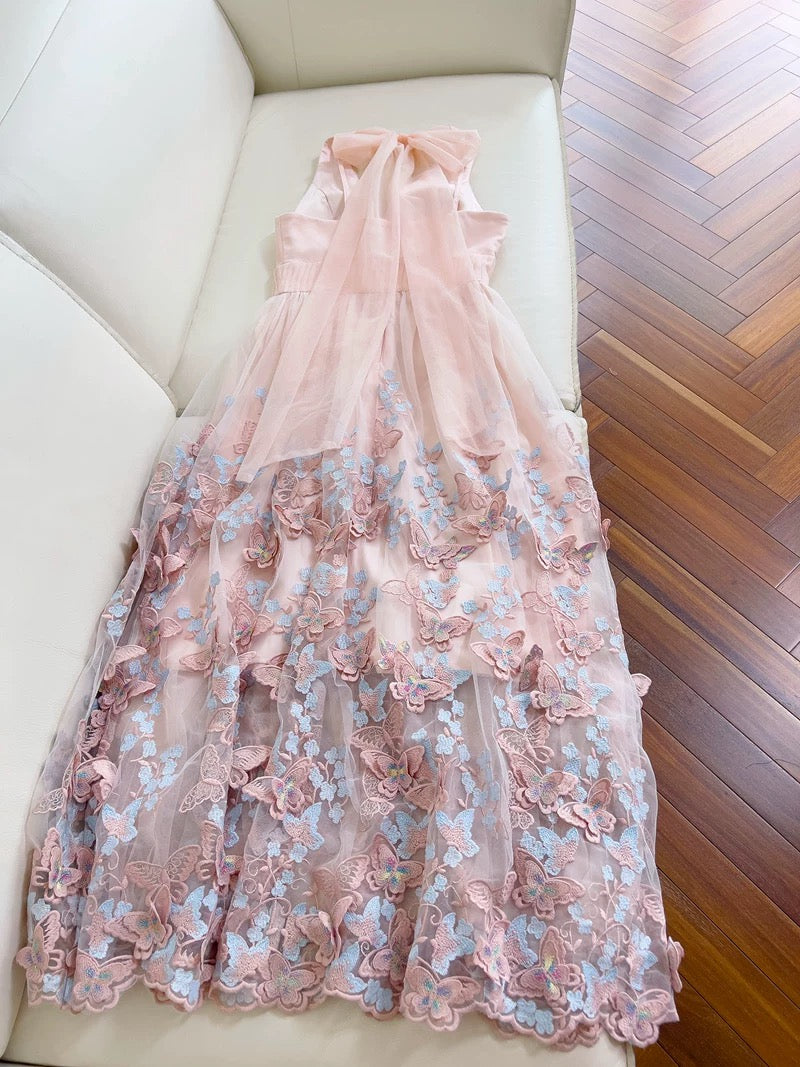 Elegant A line Halter Tulle Lace Blush Pink Sleeveless Long Evening Party Gowns Evening Formal Dresses Prom Dress W964