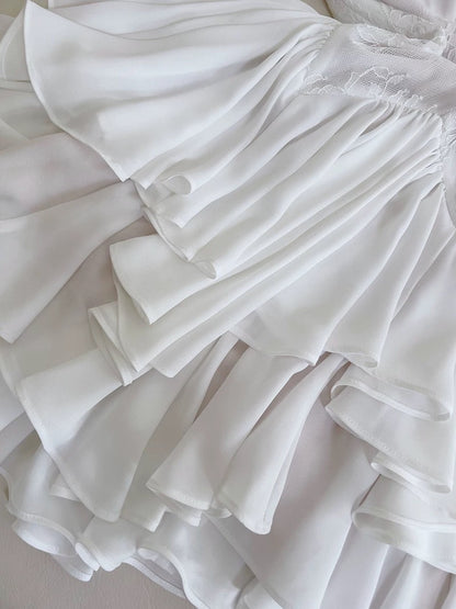 Robe de soirée courte en dentelle blanche à bretelles spaghetti, coupe trapèze, tendance, pour le collège, tenue de cocktail, d'anniversaire, W965