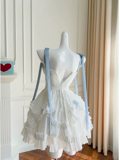 Robe de bal tendance à bretelles spaghetti en mousseline blanche, courte, robe de bal de 8e année, robes d'été Hoco pour le collège, robe de cocktail, tenues d'anniversaire W968