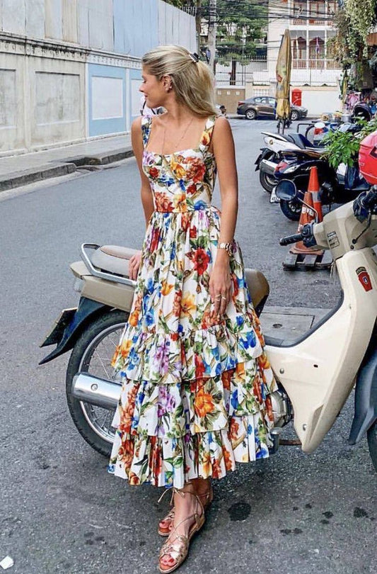 Modest A line Square Floral Formal Prom Gown Summer Wedding Guest Dress Bridal Guest Dresses Wedding Outfits For Guest W970