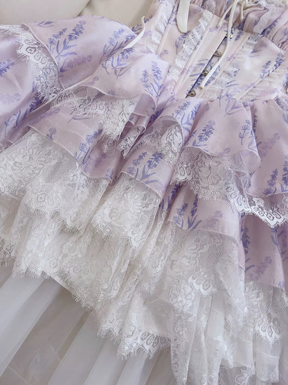 Robe trapèze mignonne à bretelles spaghetti, en mousseline de soie à fleurs lilas, courte, pour le bal de fin d'année, pour le collège, tenue de cocktail, d'anniversaire, W972
