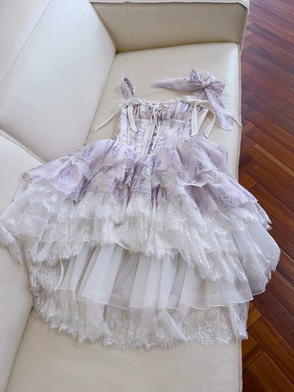 Robe trapèze mignonne à bretelles spaghetti, en mousseline de soie à fleurs lilas, courte, pour le bal de fin d'année, pour le collège, tenue de cocktail, d'anniversaire, W972