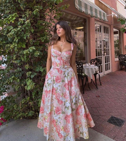 Modest A line Floral Ankle Length Formal Prom Gown Summer Wedding Guest Dress Bridal Guest Dresses Wedding Outfits For Guest W973