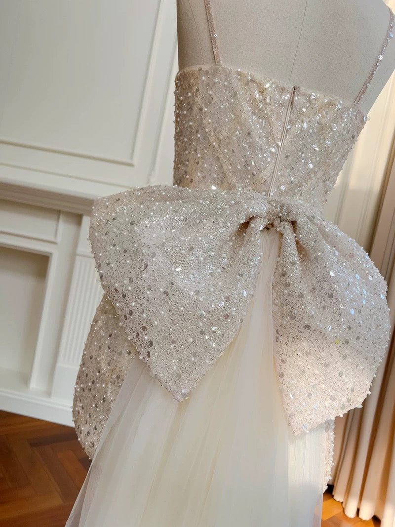 Cute A line Spaghetti Straps Champagne Sequin Formal Short 8th Grade Homecoming Dress Summer Middle School Hoco Dresses Birthday Outfits W982