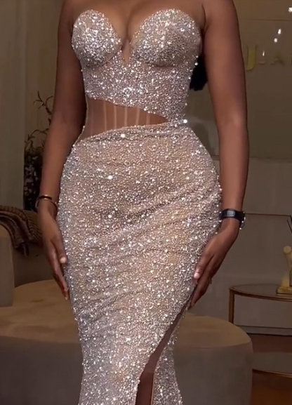 Sexy Mermaid Sweetheart Sequin Split Prom Dresses Party Dress Summer 20th Birthday Outfits Birthday Dresses W986