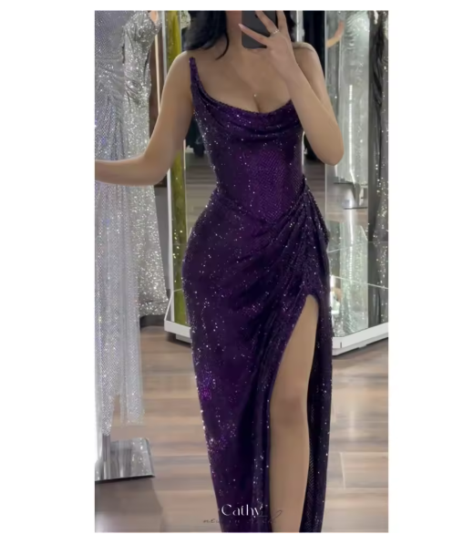 Classy Mermaid Strapless Black Girls Sequin Grape Sequin Long Prom Dresses Party Dress Birthday Outfits Graduation Dresses W992