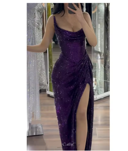 Robe de soirée longue noire à paillettes style sirène, sans bretelles, tenue d'anniversaire, de remise de diplôme, W992