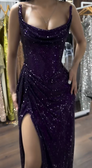 Classy Mermaid Strapless Black Girls Sequin Grape Sequin Long Prom Dresses Party Dress Birthday Outfits Graduation Dresses W992